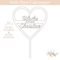 Individueller Herz-Caketopper aus Holz oder Acryl